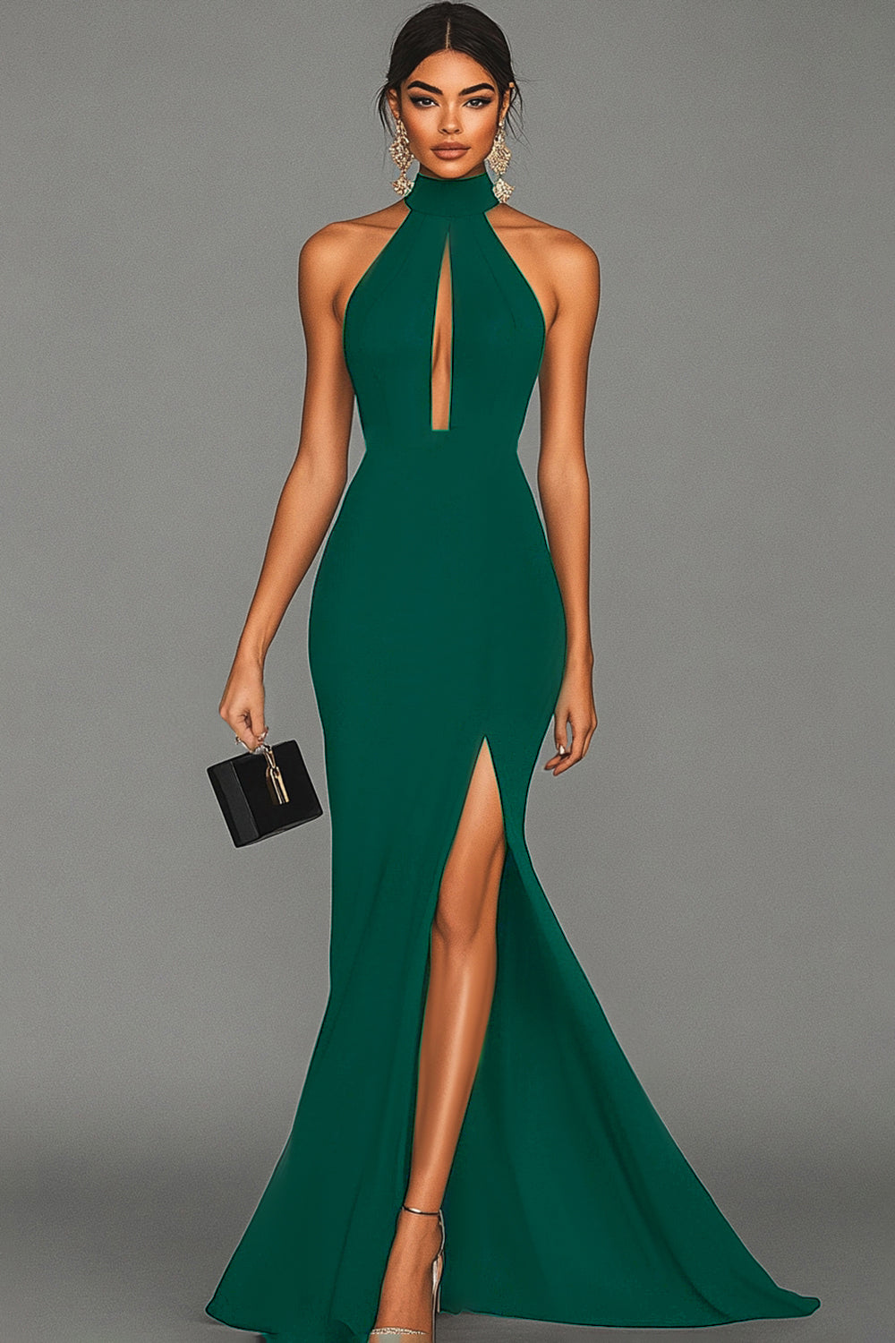 Robe formelle noire sirène dos nu en satin