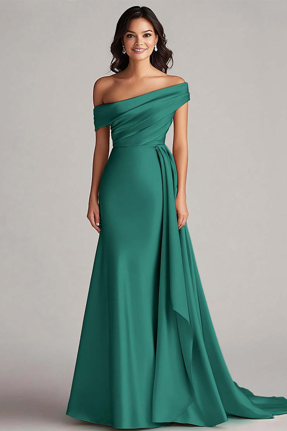 Robe formelle en satin champagne à une épaule avec ceinture