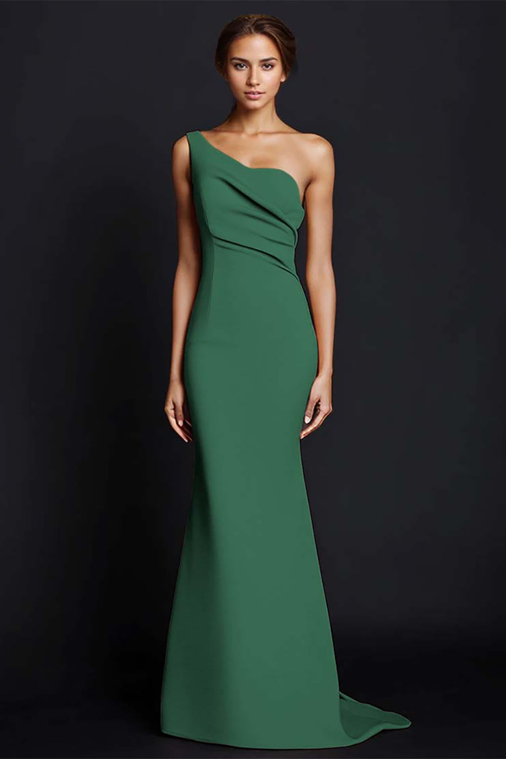 Robe longue formelle sirène kaki à une épaule