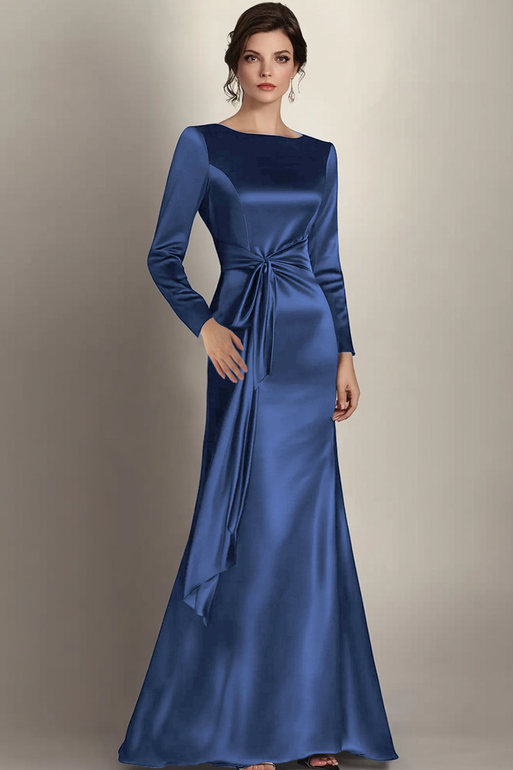 Robe Mère de la mariée en satin satiné noir à manches longues