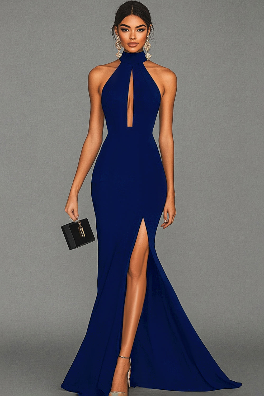 Robe formelle noire sirène dos nu en satin