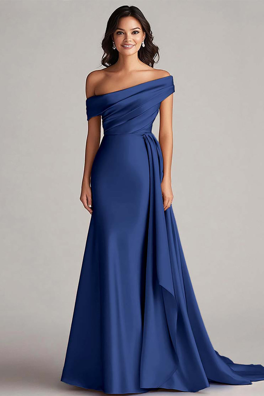 Robe formelle en satin champagne à une épaule avec ceinture