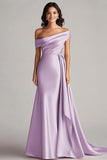Robe formelle en satin champagne à une épaule avec ceinture
