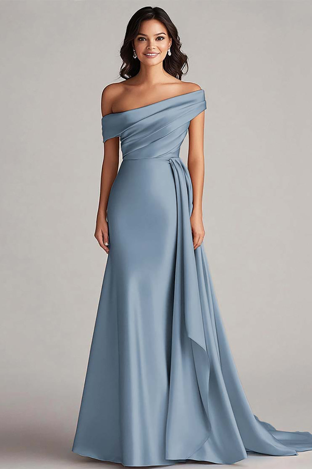 Robe formelle en satin champagne à une épaule avec ceinture