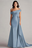 Robe formelle en satin champagne à une épaule avec ceinture