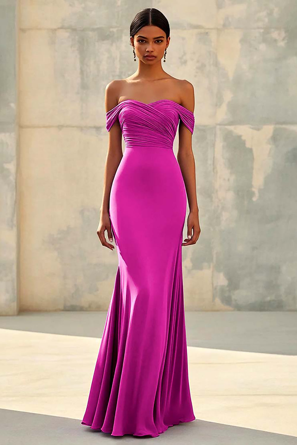 Sirène épaule dénudée Robe longue formelle en mousseline de soie violette