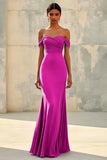 Sirène épaule dénudée Robe longue formelle en mousseline de soie violette