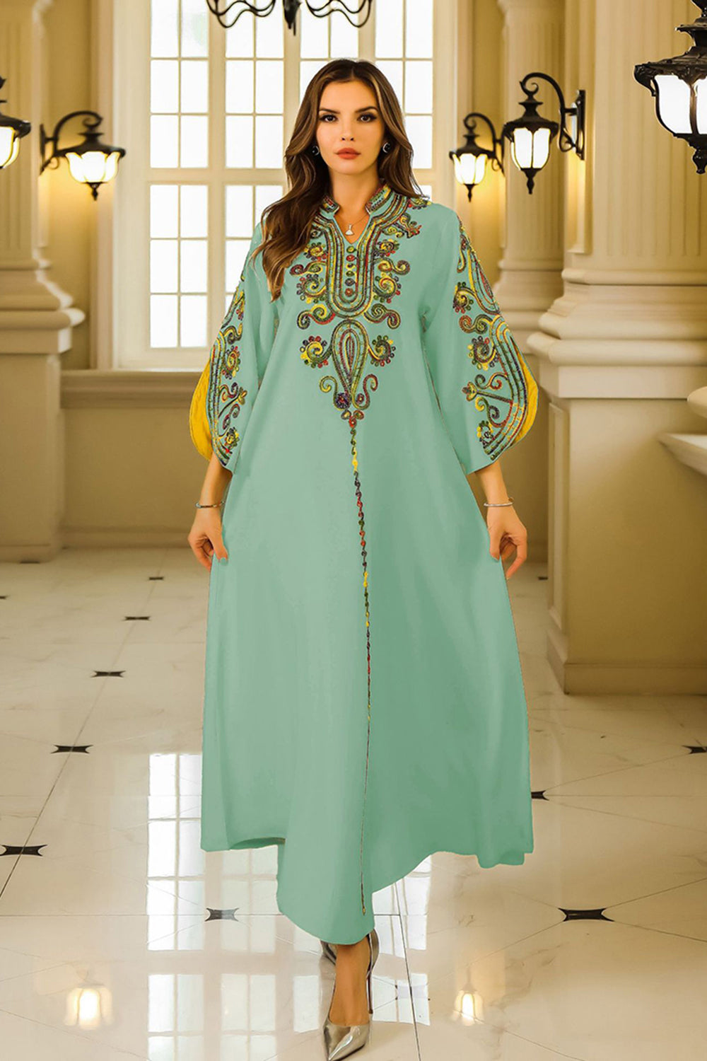 Robe Caftan Satin Noire élégante