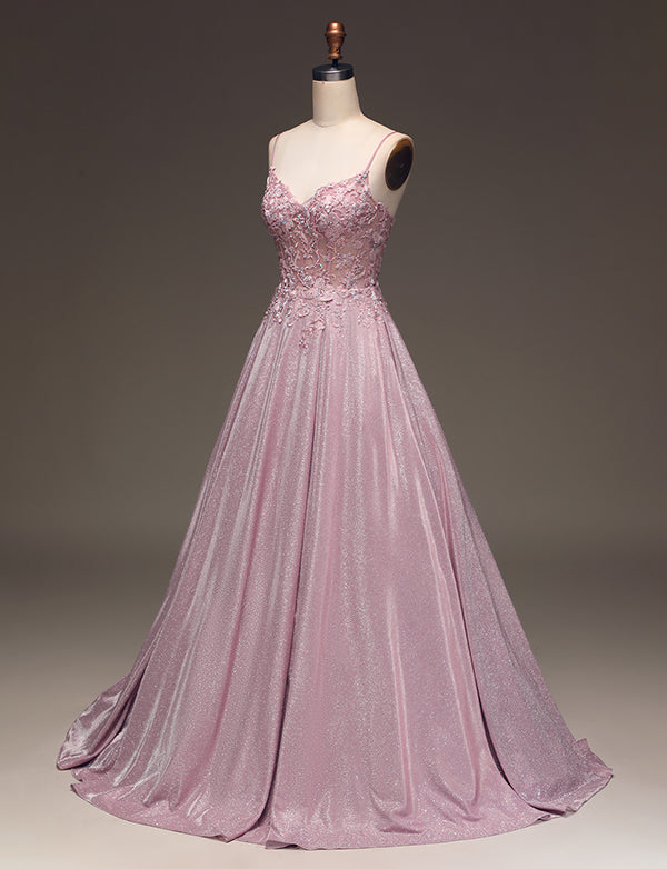 Robe de bal de fin d'année à bretelles spaghetti Fard à joues avec applications