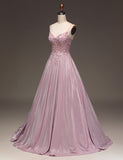 Robe de bal de fin d'année à bretelles spaghetti Fard à joues avec applications