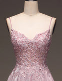 Robe de bal de fin d'année à bretelles spaghetti Fard à joues avec applications