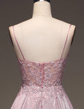 Robe de bal de fin d'année à bretelles spaghetti Fard à joues avec applications
