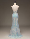 Robe longue de bal de fin d'année à paillettes grises et bleues Mermaid