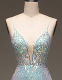 Robe longue de bal de fin d'année à paillettes grises et bleues Mermaid