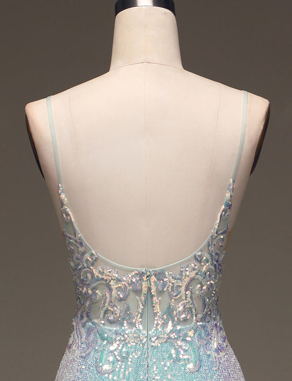 Robe longue de bal de fin d'année à paillettes grises et bleues Mermaid