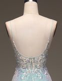 Robe longue de bal de fin d'année à paillettes grises et bleues Mermaid