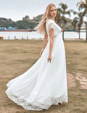 Robe de mariée Boho simple avec décolleté en V profond et fente