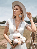 Robe de mariée Boho simple avec décolleté en V profond et fente