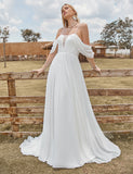 Robe de mariée brodée en mousseline de soie ivoire, à épaules dénudées