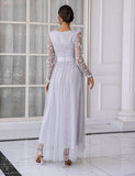 Robe de mère en tulle gris à col en V