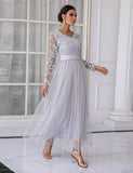 Robe de mère en tulle gris à col en V
