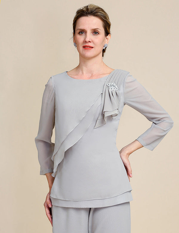 Combinaisons pantalons 2 pièces grises à manches longues pour la mère de la mariée