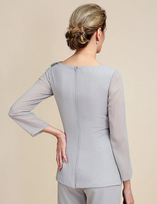 Combinaisons pantalons 2 pièces grises à manches longues pour la mère de la mariée