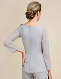 Combinaisons pantalons 2 pièces grises à manches longues pour la mère de la mariée
