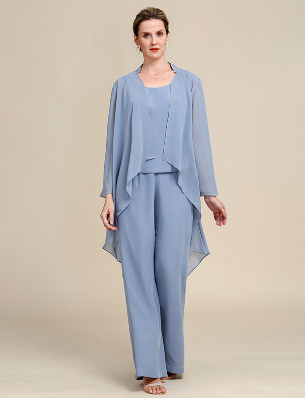 Combinaisons pantalon 3 pièces gris bleu à manches longues pour la mère de la mariée
