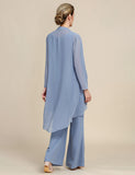 Combinaisons pantalon 3 pièces gris bleu à manches longues pour la mère de la mariée
