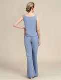 Combinaisons pantalon 3 pièces gris bleu à manches longues pour la mère de la mariée