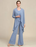 Combinaisons pantalon 3 pièces gris bleu à manches longues pour la mère de la mariée