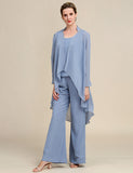 Combinaisons pantalon 3 pièces gris bleu à manches longues pour la mère de la mariée