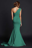 Robe longue formelle sirène kaki à une épaule