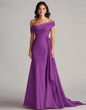 Robe de bal sirène - une épaule, longue plissée eucalyptus, train chapelle