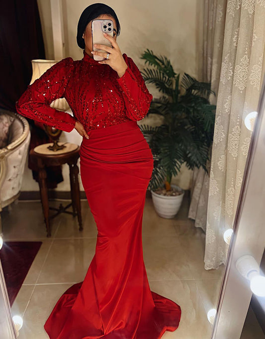 Robe De Soirée Sirène Rouge à Paillettes