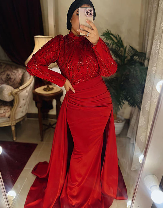 Robe De Soirée Sirène Rouge à Paillettes