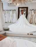 Robe de mariée blanche Vintage Bateau Longue A-Line avec Manches