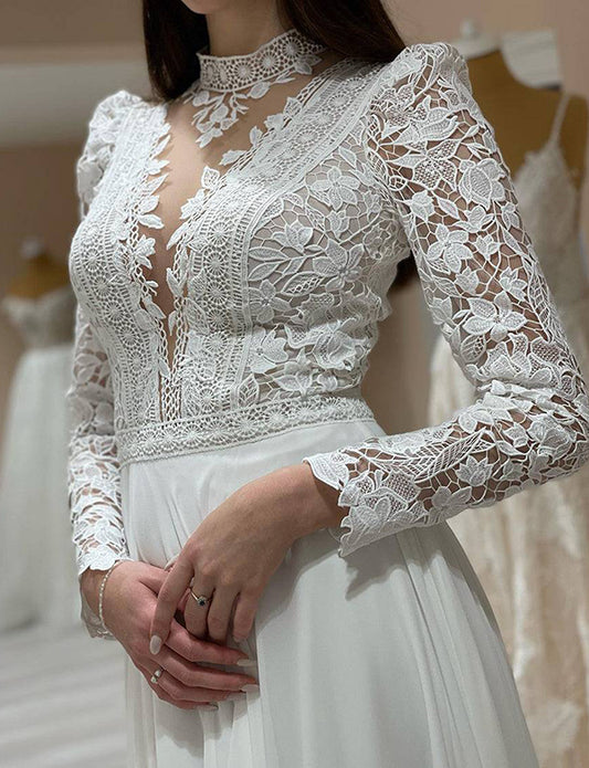 Robe de mariée longue à manches longues avec fente