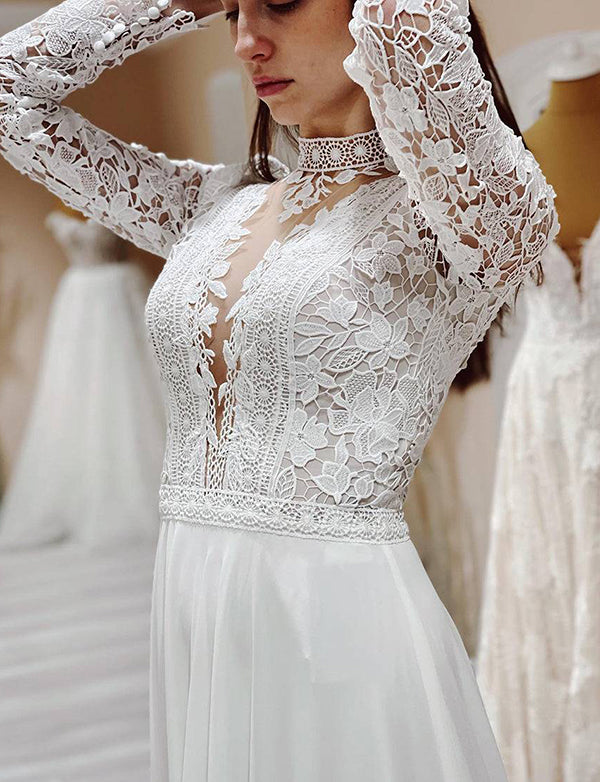 Fente Robe Dressself Robe de mariée longue à manches longues avec fente robes de ...