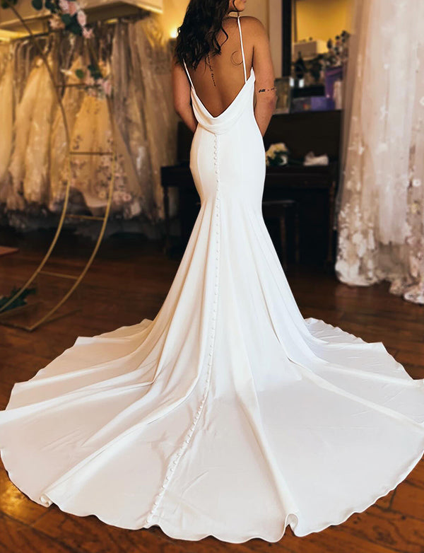 Robe de mariée en satin à encolure en V, sirène, ivoire