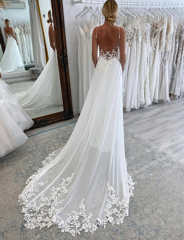 Robe de mariée sirène avec bretelles dans le dos et dentelle dans le dos