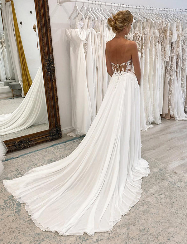 Robe de mariage en ligne droite avec applications en dentelle