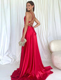 Robe de Bal de fin d'année à bretelles spaghetti rouges