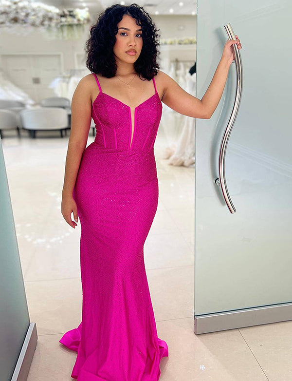 Robe de bal longue corset sirène violet foncé à paillettes