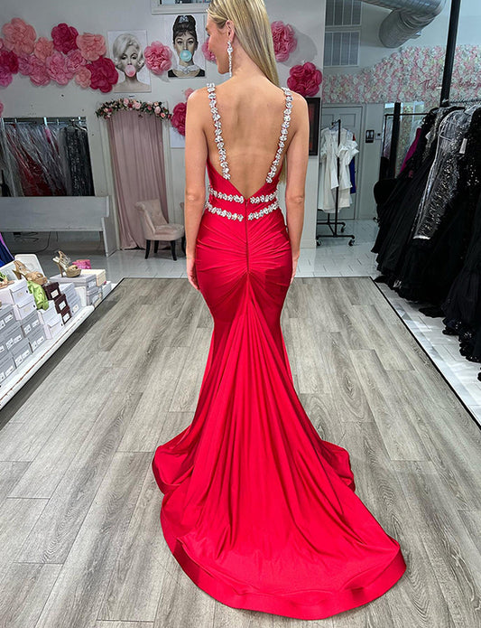 Robe de soirée rouge sirène dos nu