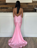 Robe de bal de fin d'année rose à col dos nu et sirène