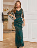 Robe de soirée officielle à paillettes vert foncé