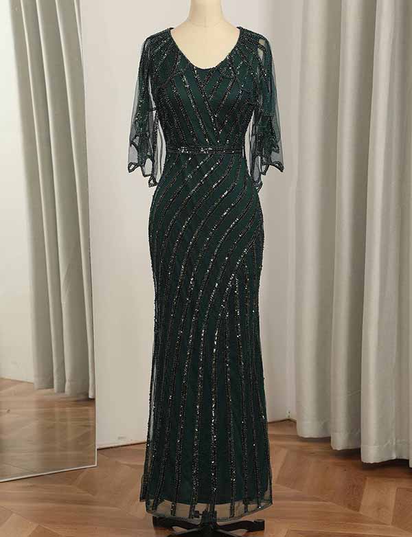 Robe de soirée officielle à paillettes vert foncé