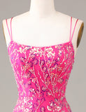 Fuchsia étincelante Robe longue sirène brodée et perlée avec fente